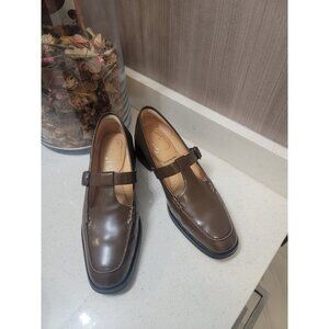 7Or9 Caramel Pancake Loafers EU 38 US 7 Women Shoes Brown Cow Leather Mary Jane
